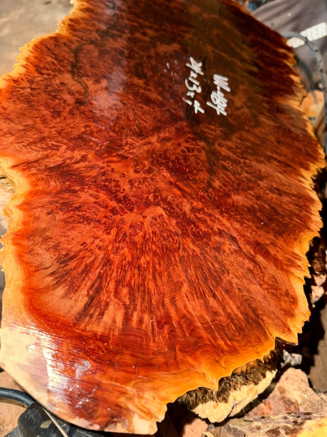 Vasticola burl finished, closeup of eye figure.