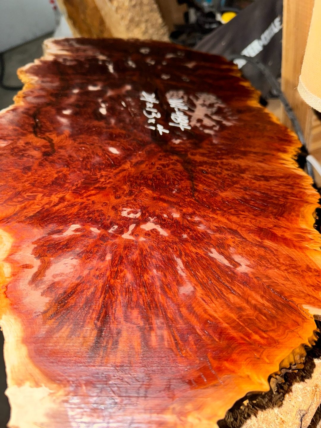 Vasticola burl finished, low-angle raking light.